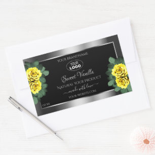 Silver Black Product Labels Gelbe Rosen mit Logo Rechteckiger Aufkleber