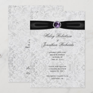 Silver Black Ribbon Lila Jewel Post Hochzeit Einladung