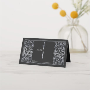 Silver Black Royal Medieval Sword Wedding Platzkarte