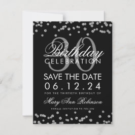Silver Black Save the Date Birthday Confetti