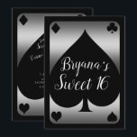 Silver & Black Spade Glam Casino Sweet 16 Party Einladung<br><div class="desc">Anpassen für jedes Ereignis</div>