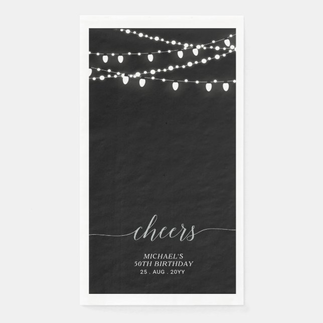 Silver Black String Light Eleganter Letter Cheers Serviette (Vorderseite)