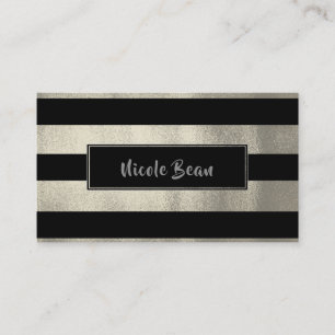 Silver & Black Stripes Chic Modernes Glam Visitenkarte