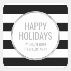 Silver Black Stripes Happy Holidays Custom Quadratischer Aufkleber