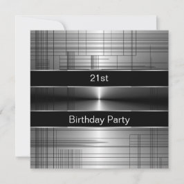 Silver Black Stripes Mans 21. Geburtstag Party Einladung