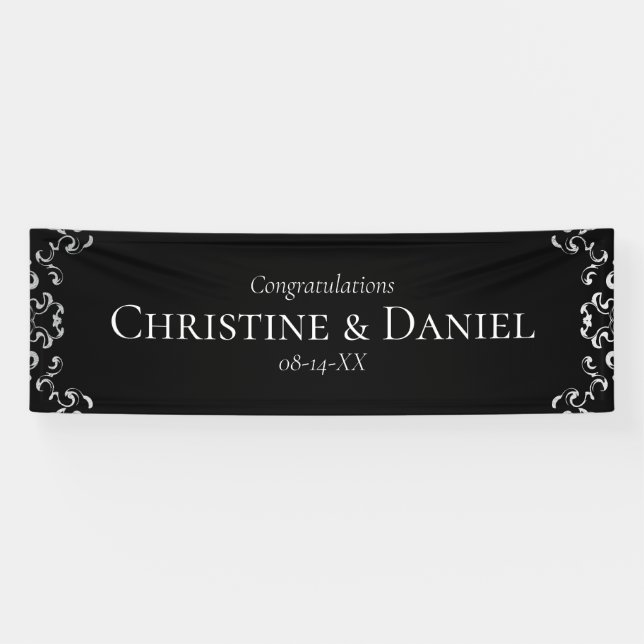 Silver & Black Swirl Gothic Wedding Banner (Horizontal)