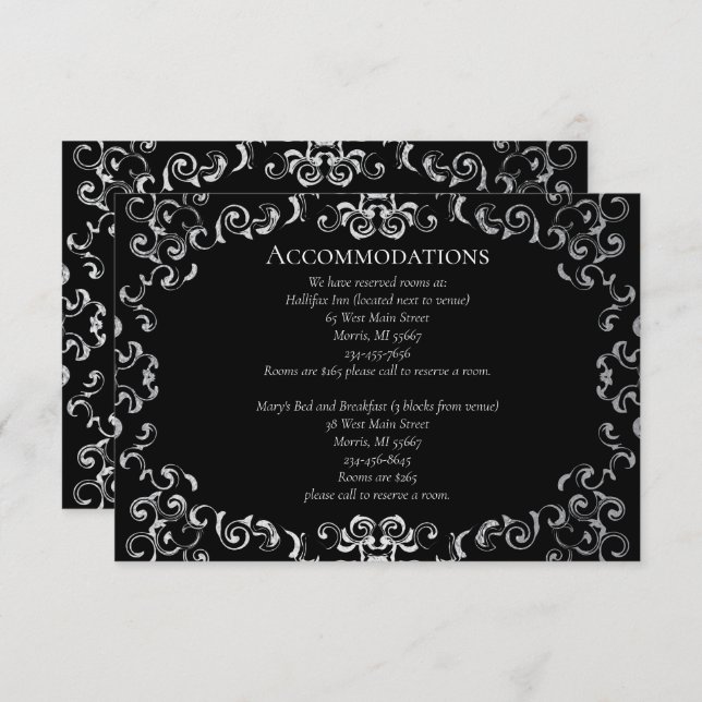 Silver & Black Swirl Gothic Wedding Begleitkarte (Vorne/Hinten)