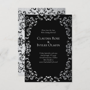 Silver & Black Swirl Gothic Wedding Einladung