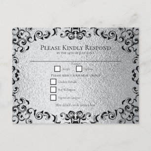 Silver Black Swirl Gothic Wedding Feiertagspostkarte