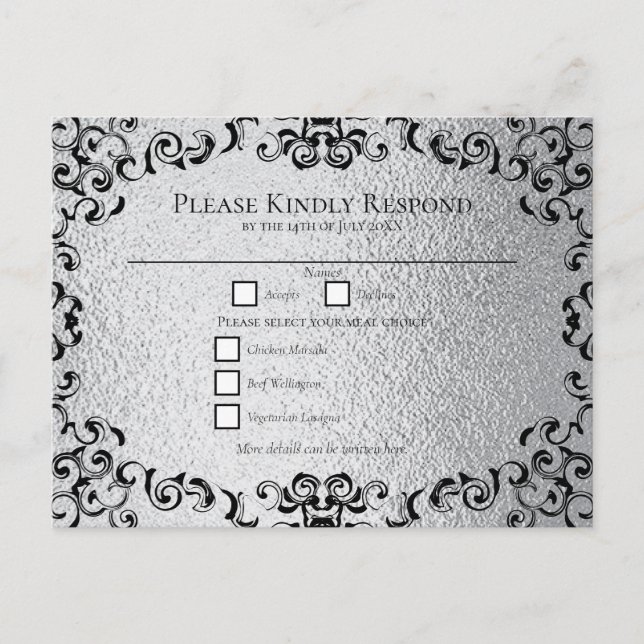 Silver Black Swirl Gothic Wedding Feiertagspostkarte (Vorderseite)