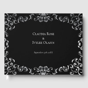 Silver & Black Swirl Gothic Wedding Gästebuch
