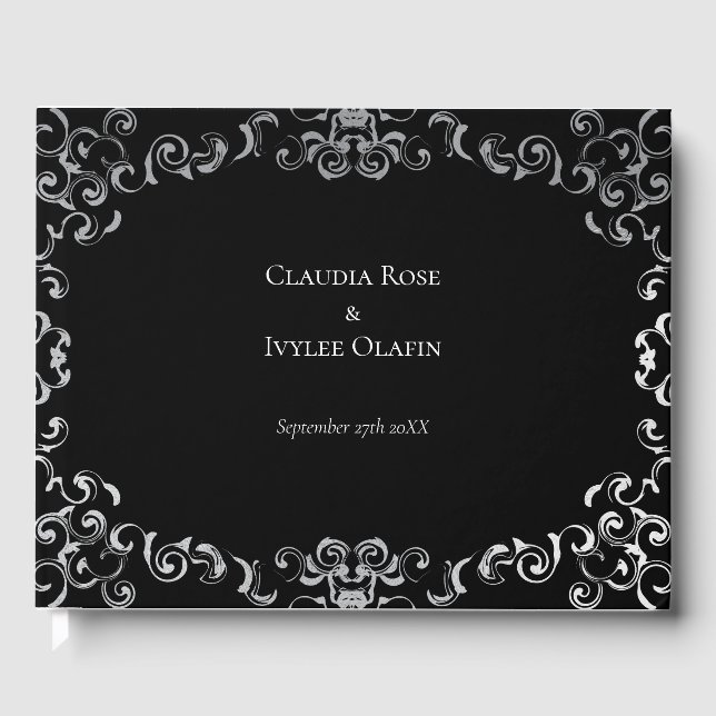 Silver & Black Swirl Gothic Wedding Gästebuch (Vorderseite)
