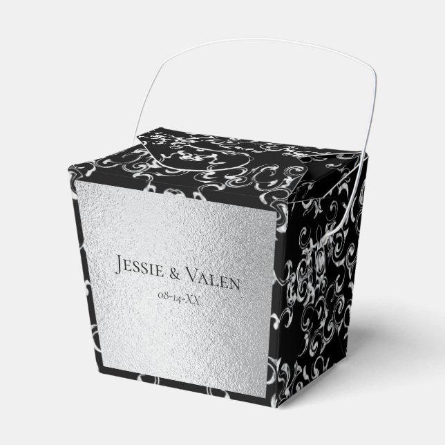 Silver & Black Swirl Gothic Wedding Geschenkschachtel (Vorderseite)