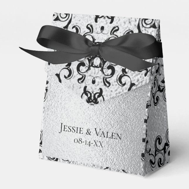 Silver & Black Swirl Gothic Wedding Geschenkschachtel (Vorderseite)