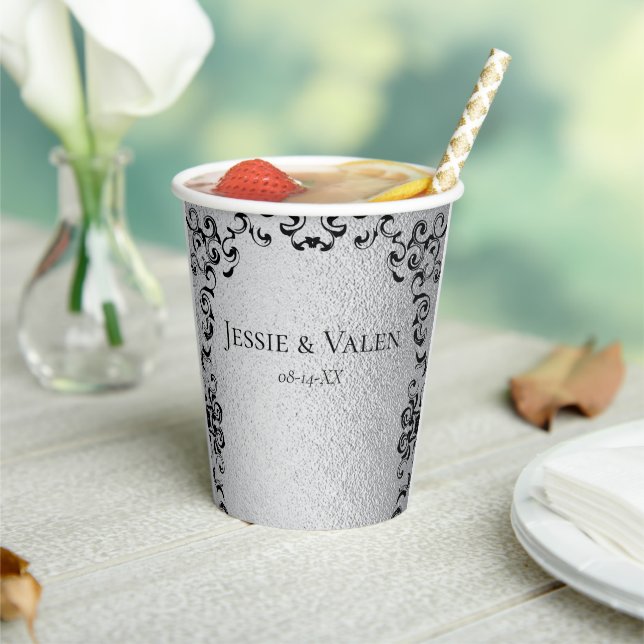 Silver & Black Swirl Gothic Wedding Pappbecher (In Situ)