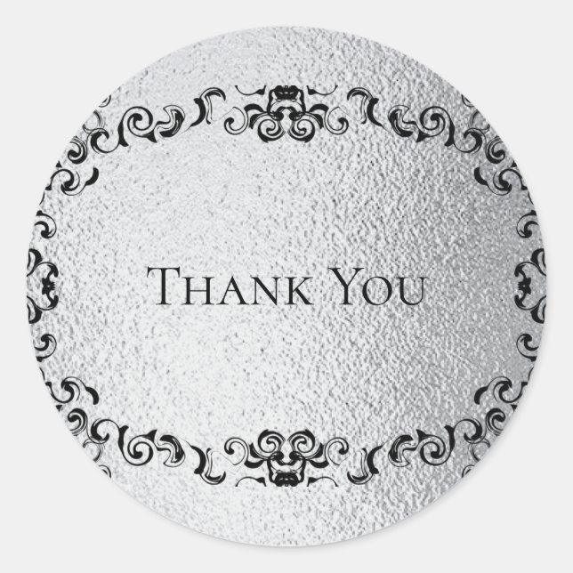 Silver & Black Swirl Gothic Wedding Runder Aufkleber (Vorderseite)