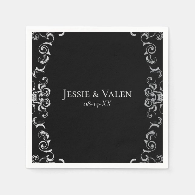 Silver & Black Swirl Gothic Wedding Serviette (Vorderseite)
