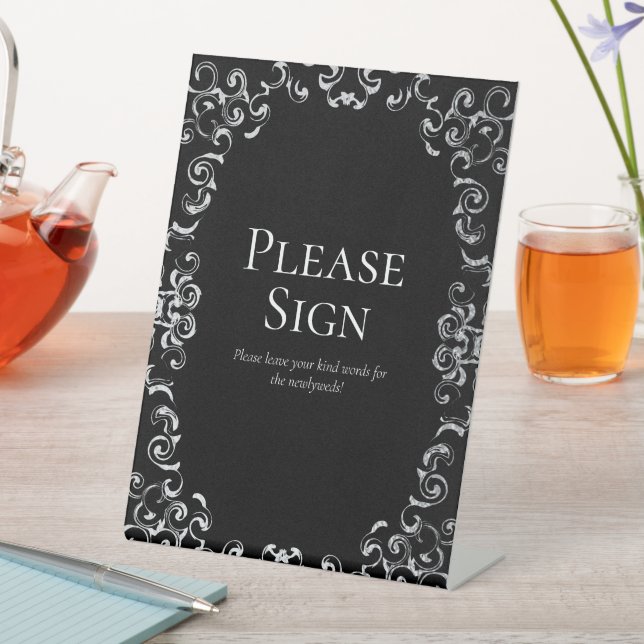 Silver Black Swirl Gothic Wedding Sockelschild (In Situ)