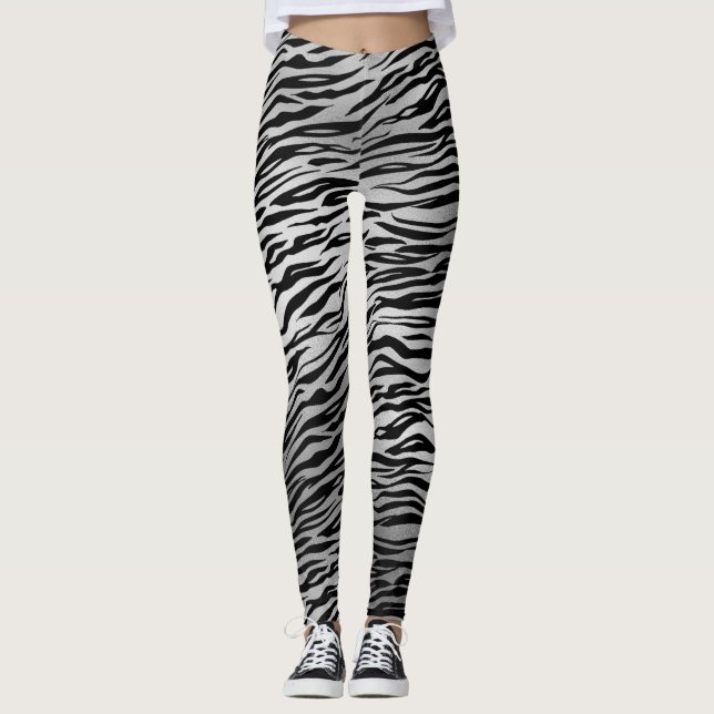 Silver Black Tiger Print Frauen Leggings (Vorderseite)