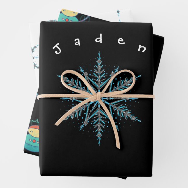 Silver Black und Blue Custom Snowflake Robot Geschenkpapier Set (Beispiel)