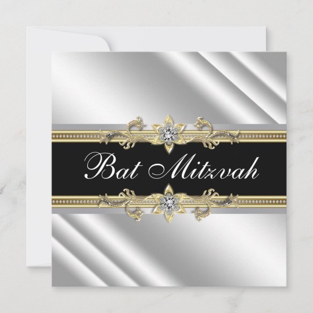Silver Black und Gold Bat Mitzvah Einladung (Vorderseite)