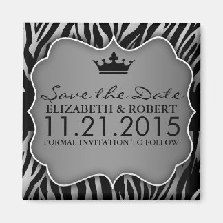 Silver & Black Untamed Zebra Print Save the Date Magnet