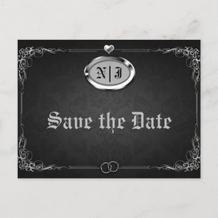 Silver Black Vintag Gothic Wedding Save the Date Ankündigungspostkarte