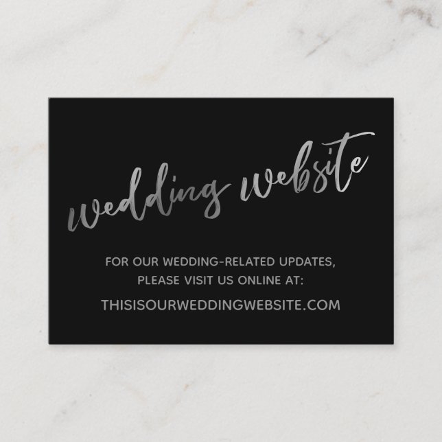 Silver Black Wedding Website & Save the Date Card Visitenkarte (Vorderseite)