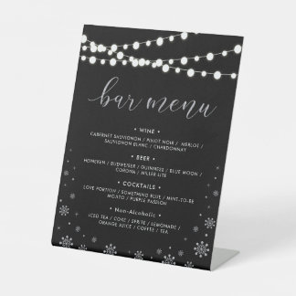 Silver & Black Winter Wedeldusche Bar Menu Sockelschild