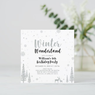 Silver & Black Winter Wonderland Junge Geburtstag Einladung