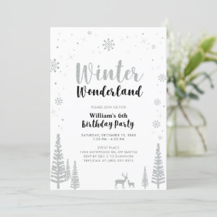 Silver & Black Winter Wonderland Junge Geburtstag Einladung