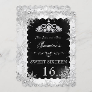 Silver Black Winter Wonderland Sweet 16 Einladung