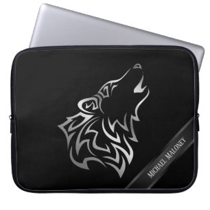 Silver Black Wolf Monogram Vector Laptopschutzhülle
