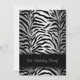 Silver & Black Zebra 21. Geburtstag Party Einladung