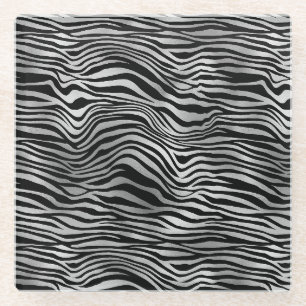 Silver Black Zebra Print Glasuntersetzer