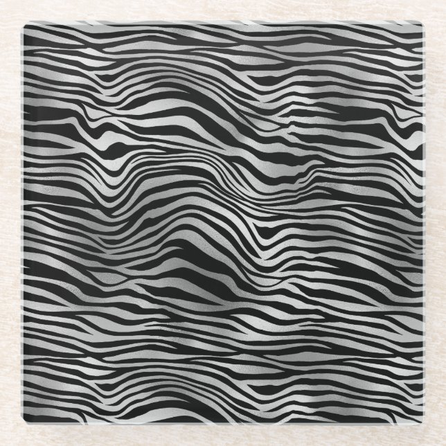 Silver Black Zebra Print Glasuntersetzer (Vorderseite)