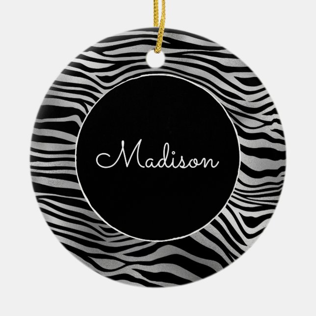 Silver Black Zebra Print Keramik Ornament (Vorne)