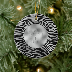 Silver Black Zebra Print Keramik Ornament