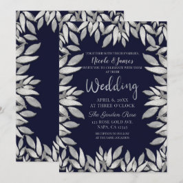 Silver Blätter Botanical Glam Blue Wedding Einladung