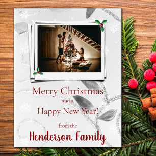 Silver Blätter Flat Holiday Foto Card Feiertagskarte