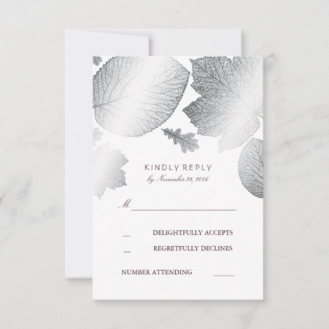 Silver Blätter Hochzeit im Herbst RSVP Cards (Vorderseite)