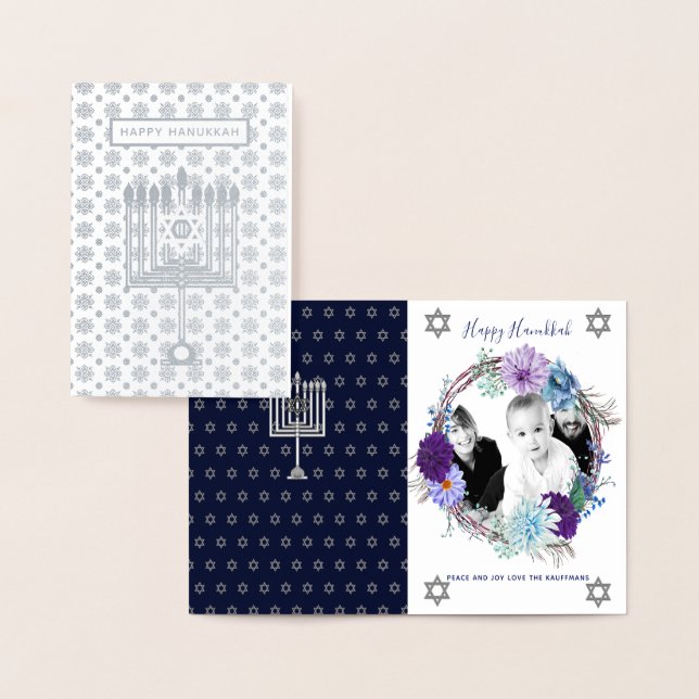 SILVER BLAUE Hanukkah FOTO Card - Blume Florenz Folienkarte (Anzeige)