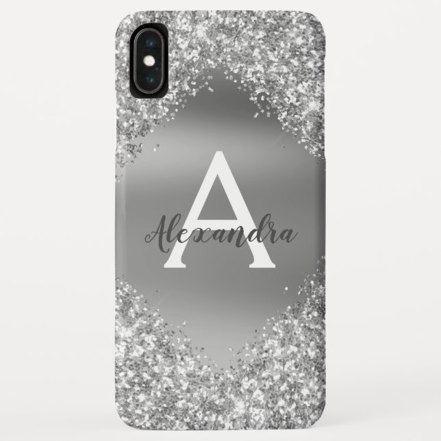 Silver Bling Luxury Sparkle Glitzer Monogram Case-Mate iPhone Hülle (Rückseite)