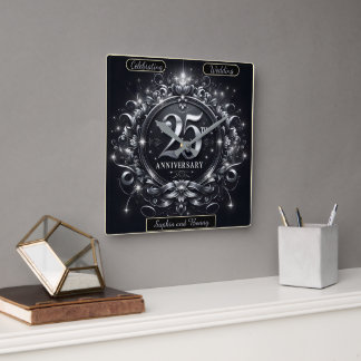 Silver Bliss: 25. Jahrestag Quadratische Wanduhr