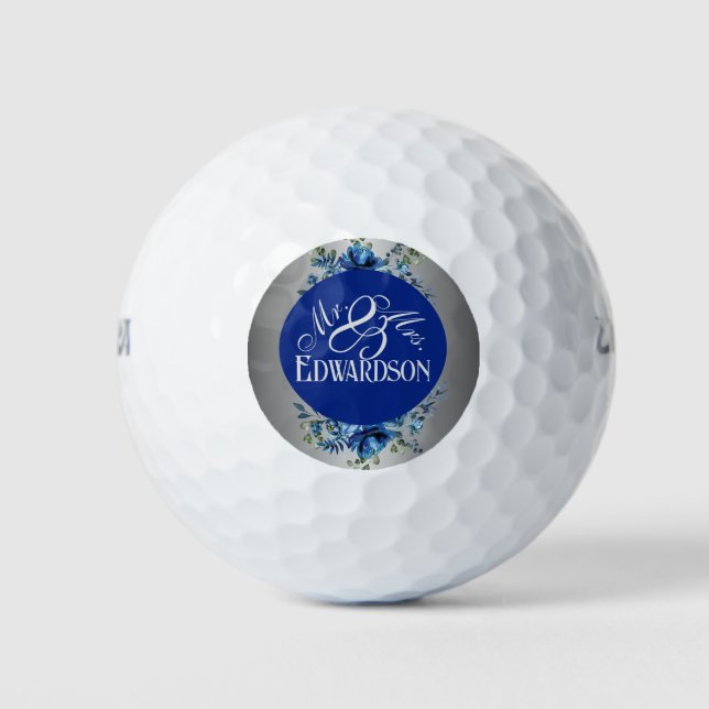 Silver Bloom & Blue Floral Swing Golf Balls Golfball (Vorderseite)