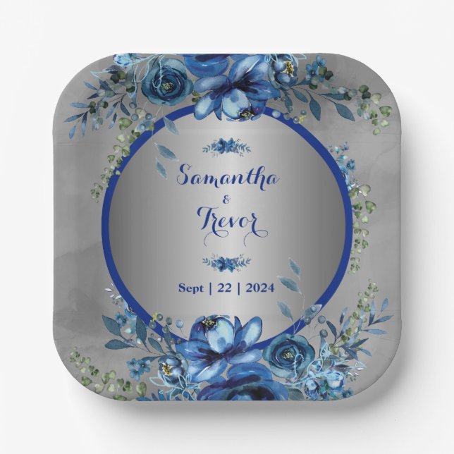 Silver Blossoms Elegante Hochzeit Pappteller (Vorderseite)