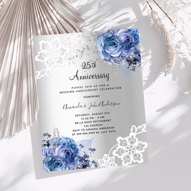Silver blue 25. Hochzeitstag Einladung (Von Creator hochgeladen)