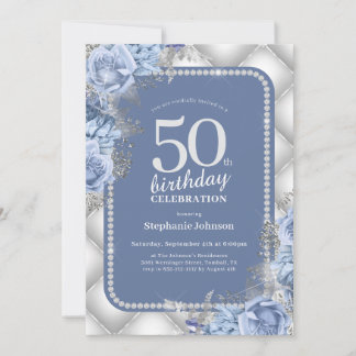 Silver Blue 50. Geburtstag Einladung