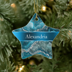 Silver Blue Aqua Glam Glitz Keramik Ornament