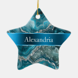 Silver Blue Aqua Glam Glitz Keramik Ornament